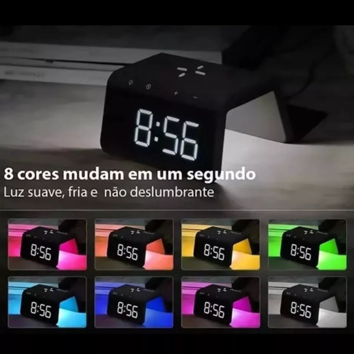 Base de Carregamento Sem Fio com Relógio Digital
