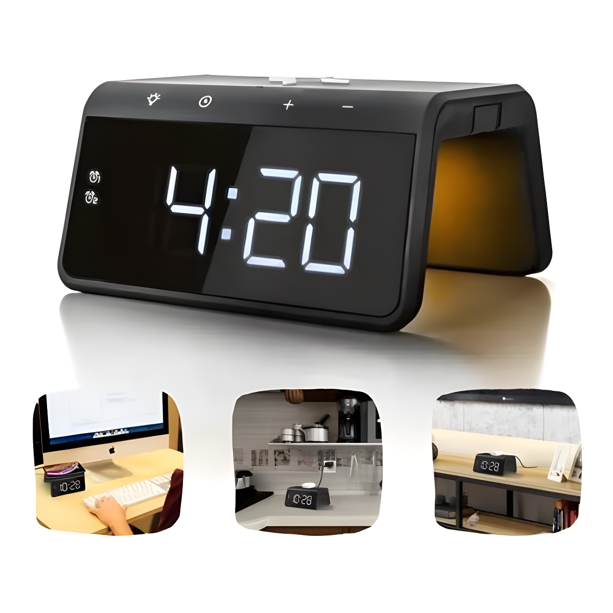 Base de Carregamento Sem Fio com Relógio Digital