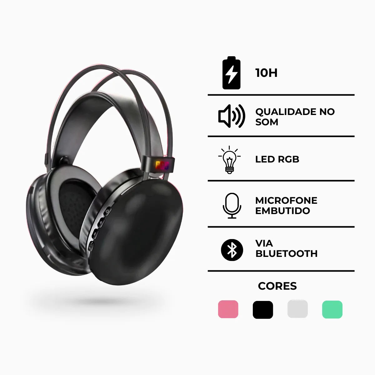 Fone De Ouvido Sem Fio Bluetooth com LED