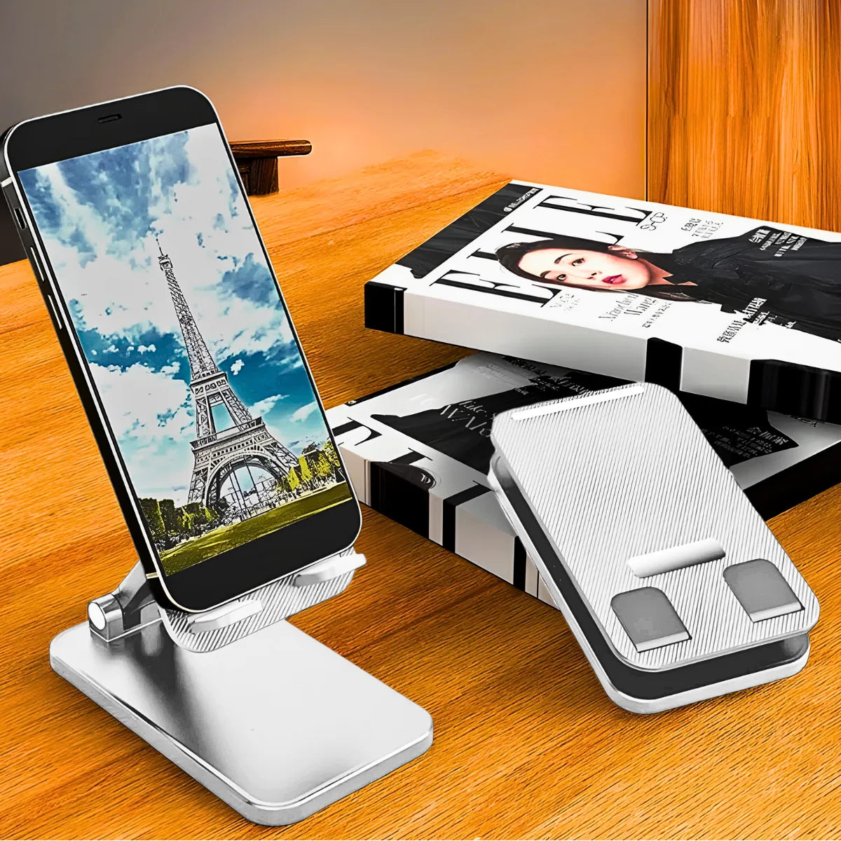 Suporte Articulado de Mesa Para Tablet e Smartphone Cinza